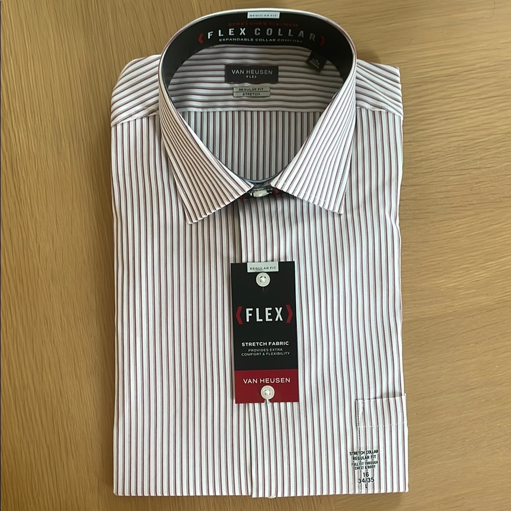 Van Heusen Men's Dress Shirt - White and Red Stripes